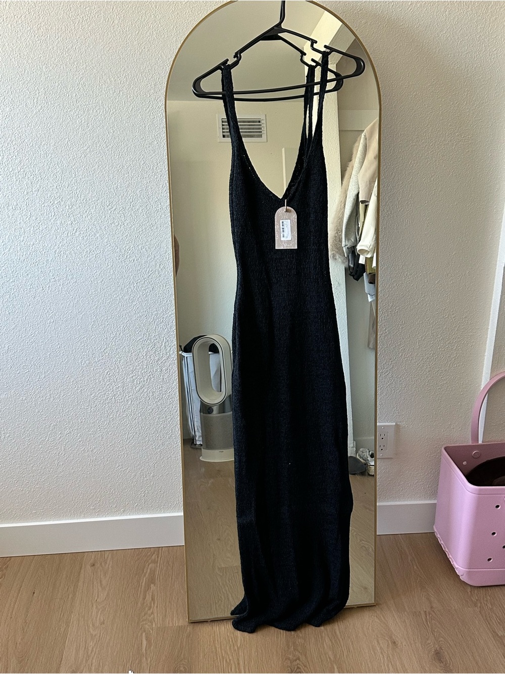 Meshki Shae Black V-Neck Knitted Maxi Dress with cut-out sides